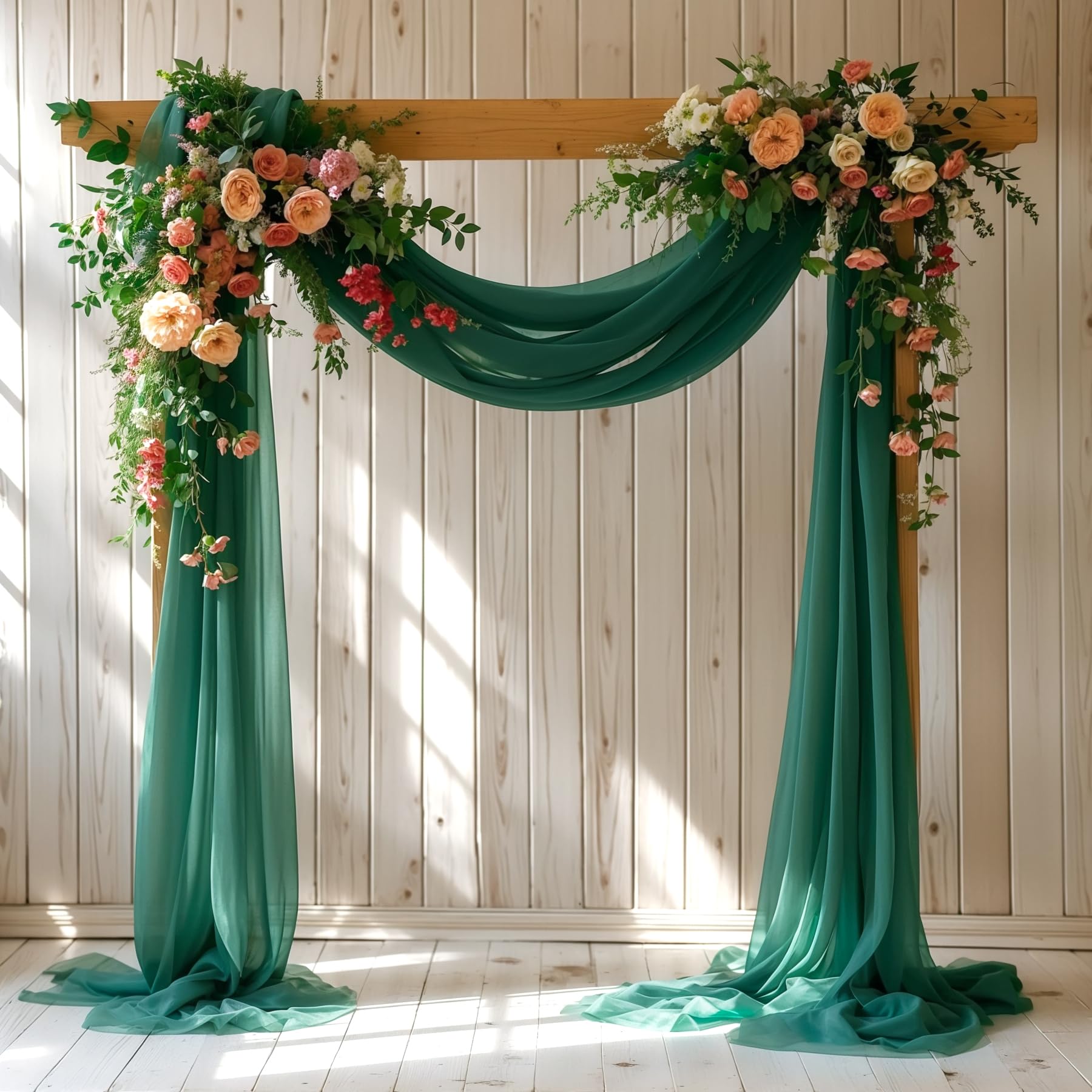 Wedding Arch Draping Fabric 28" x19FT, Sheer Chiffon Fabric Backdrop,1 Panel Emerald Green Drapes for Wedding Ceremony Decor, Decorative Arch Drapery