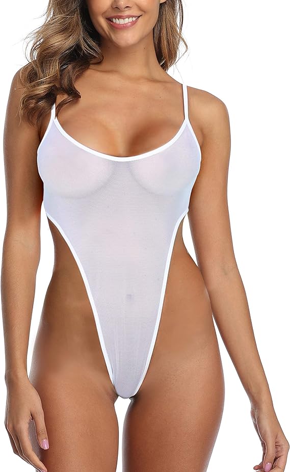 SHERRYLO Sheer One Piece Swimsuit See Through G String Monokini Bikini Sheer When Wet Swimsuits Mesh Bathing Suit