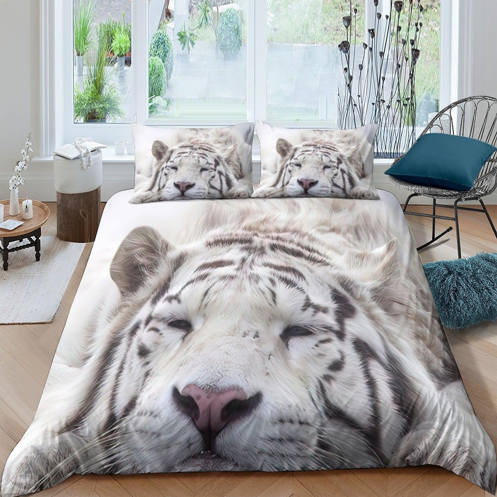 Ctjqhvkz Style-10 3D Printed White Tiger Fitted Sheet Microfiber Soft Animal Face Bed Cover For Bedroom Dorm Mattress Protection Decor Single（135X200cm）