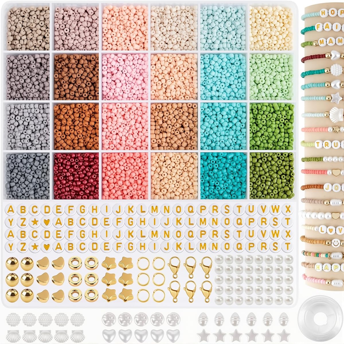 SANNIDHI® 3mm Seed Beads for Bracelet Making, 24 Color Small Beads for Craft, Girls DIY Jewelry Making Beads for Kids Activity with Spacer Bead, Pearls, Letters, Charms and Tools Kit-image-42