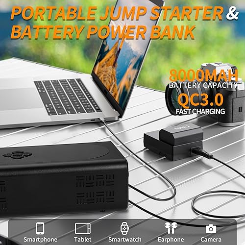 Miniatura 5 de CELLGEAR Arrancador portátil con compresor de aire, batería de arranque de coche de 4000 A (todo gasolina10.0L diesel) Inflador de neumáticos de