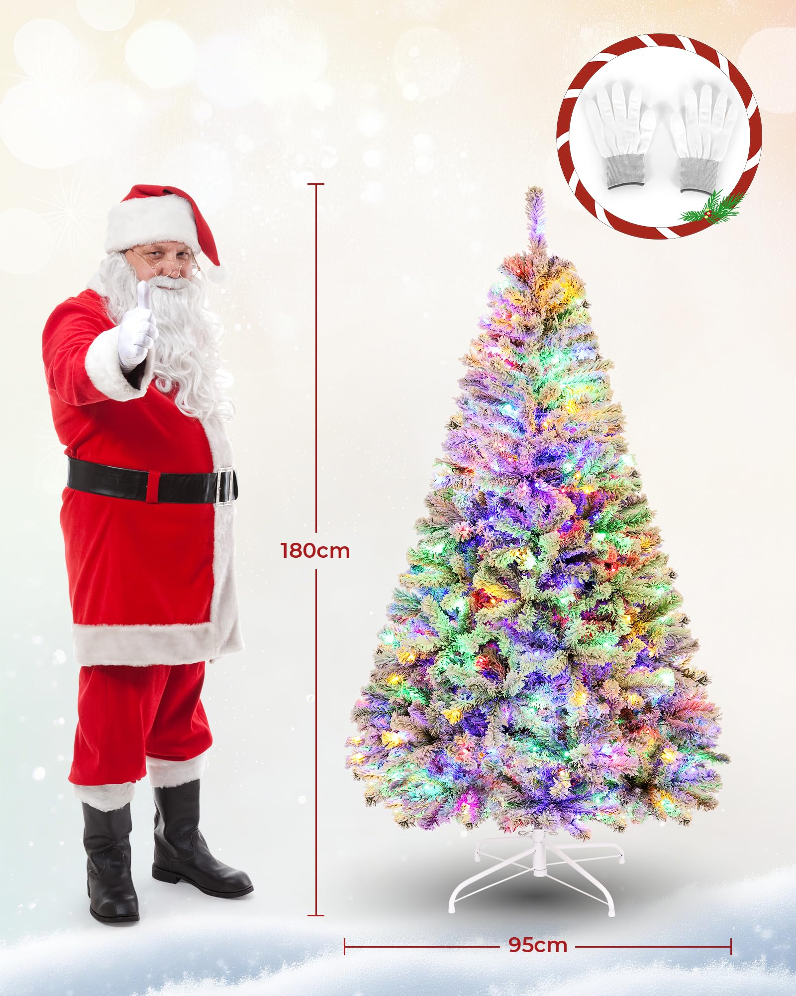Himimi 180cm Árbol de Navidad Artificial con Iluminación, 250 Leds RGB, 8 Modos de Iluminación, Árbol de Navidad Artificial con Nieve, 1000 Ramas PVC, Decoración Navideña para Casa Oficina(Blanco)