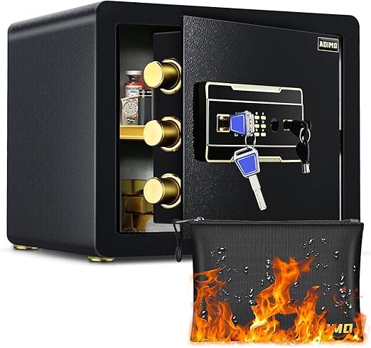 ADIMO Home Safe Box, 1.2 Cubic Feet Security Safe with Fireproof Waterproof Money Bag, Digital Keypad and Dual Key System, Personal Lock Money Box for Home Office Valuable Document Black