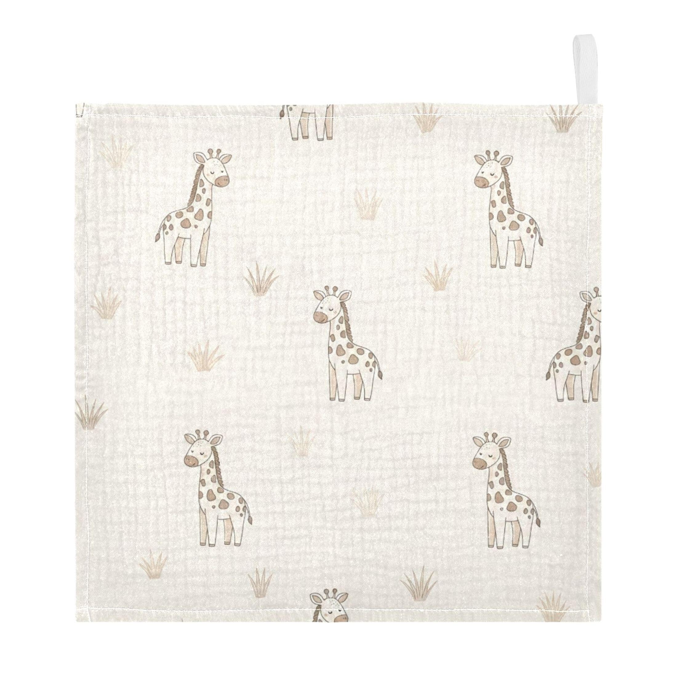 Fuauuyl Cute Giraffe Baby Muslin Washcloths Cotton Absorbent Soft Burp Cloths for Newborns Infants Toddlers, Reusable Face Towels for Sensitive Skin, 3 Pack, 12x12 in