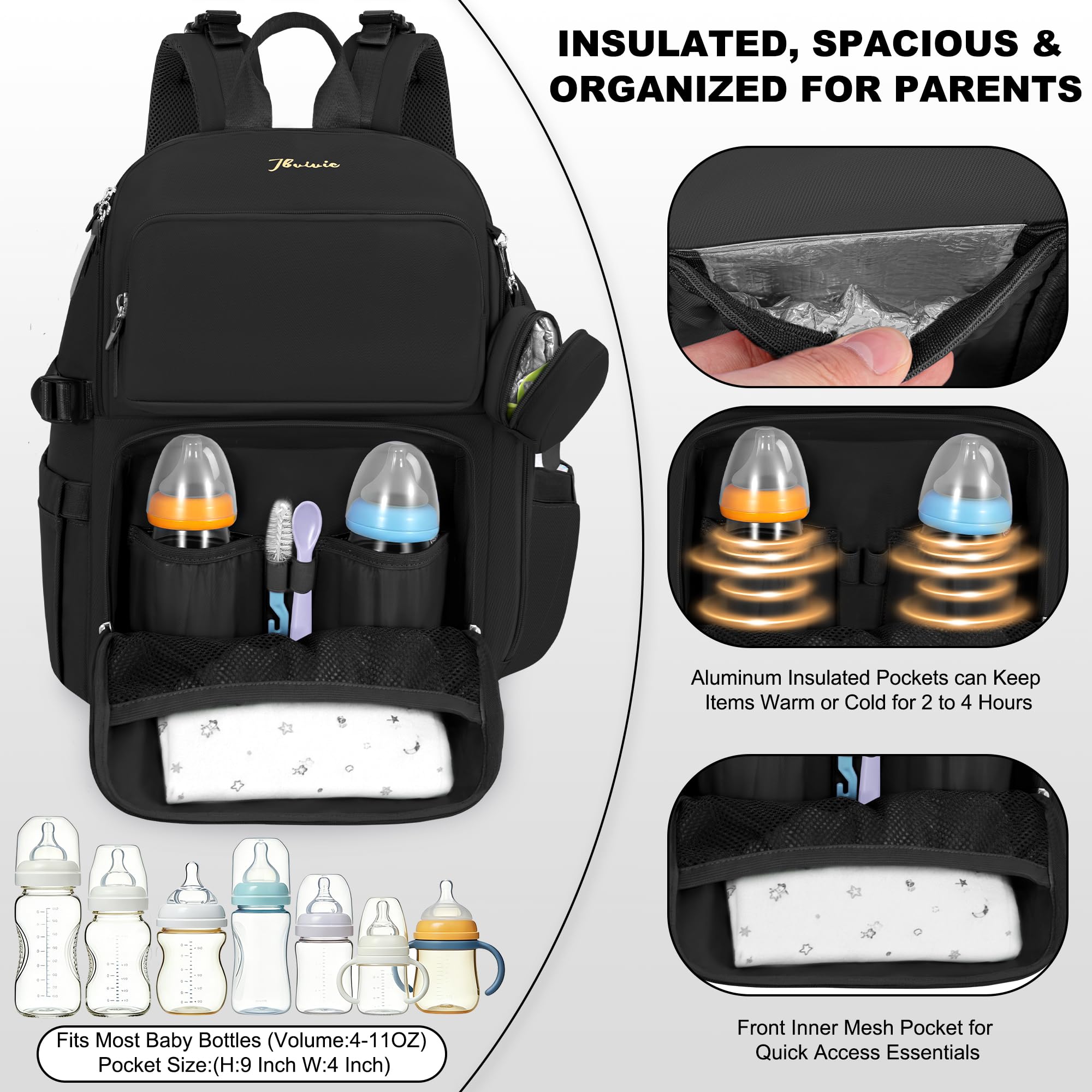 IBVIVIC Wickeltaschen-Rucksack, multifunktionale Papa-Wickeltasche mit 2 isolierten Seitentaschen