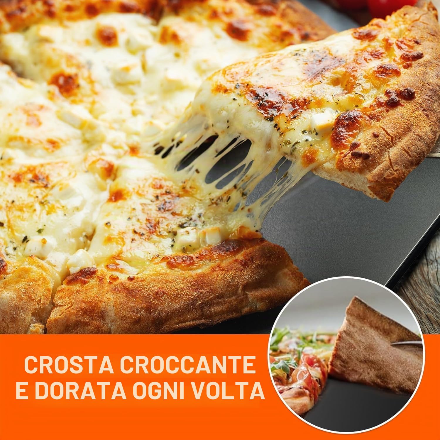 onlyfire Pietra in Acciaio per Pizza per Forno e Barbecue, 40.5 * 35.5 cm Teglia Grande per Pizza Antiaderente, Pietra Acciaio per Pizza ad Alte Prestazioni Termoconduttiva per Pizza, Pane e Barbecue
