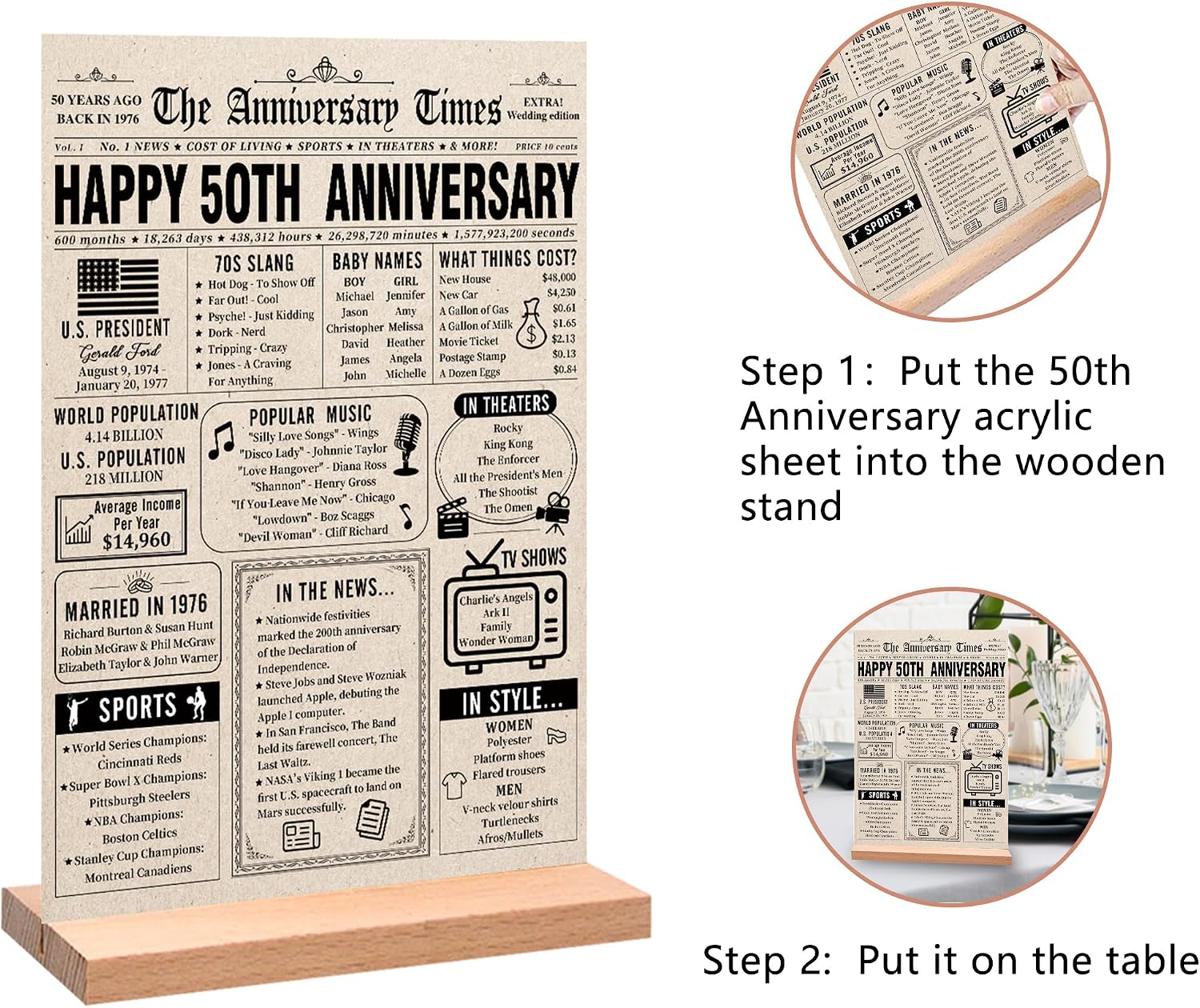 Trgowaul Vintage 50th Anniversary Back in 1976 Poster Acrylic Table Sign image 2