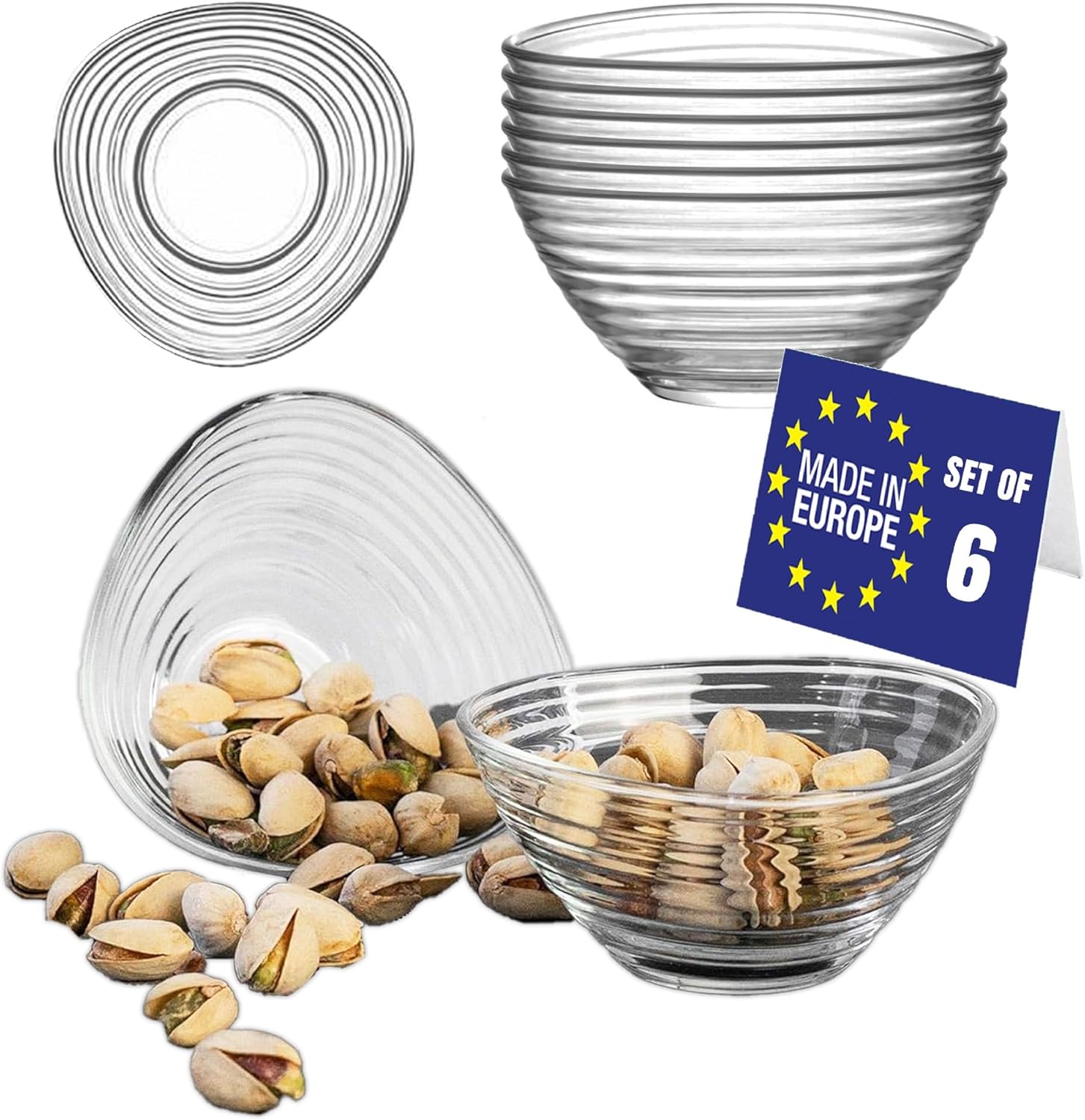 Nordic Schiller Stylish Stackable Glass Dessert Bowls Set of 6, 300ml