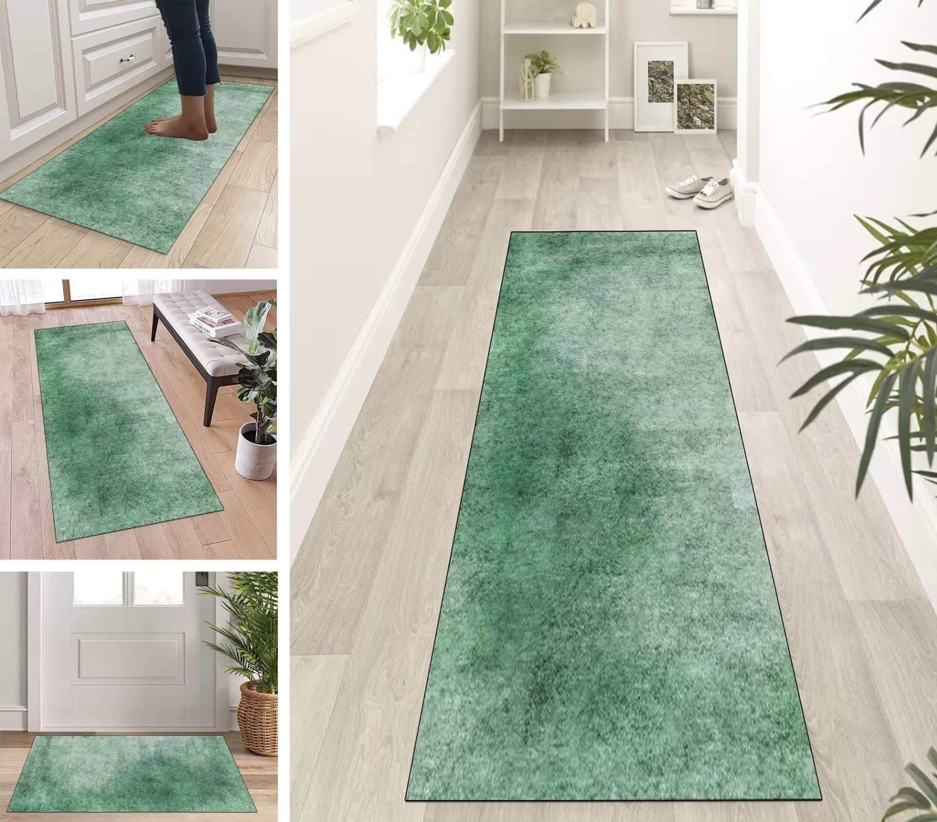 ZUZEKU Alfombra larga para pasillo, cocina, verde oscuro, pasillo, antideslizante, moderna, 40 x 60 cm, para cocina, dormitorio, comedor, poliéster, por metros, personalizable