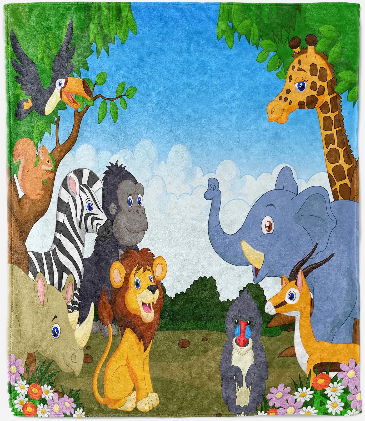 ANHOPE Jungle Animal Blanket Soft Lightweight Flannel Fleece Throw Blanket for Couch Sofa Bed Safari Lion Giraffe Print Pattern All Season Decorative Throw for Kids Adults Single 130 x 150 cm