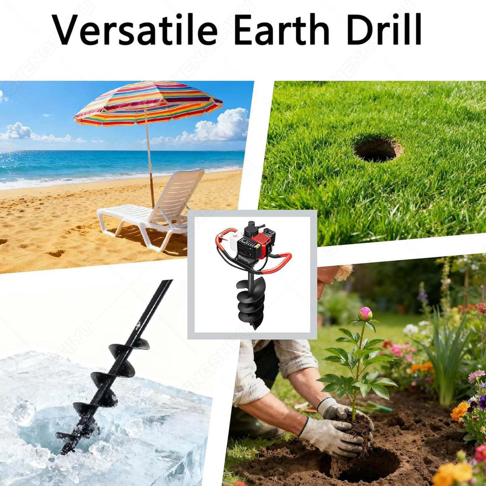 Mototrivella a Scoppio 158cc,4 Tempi Trivella a Scoppio per Terra,Sabbia,Ghiaia,Ghiaccio,Punta in Acciaio al Manganese,Cilindro Potenziato,Serbatoio 1200ml 4/6/8cm