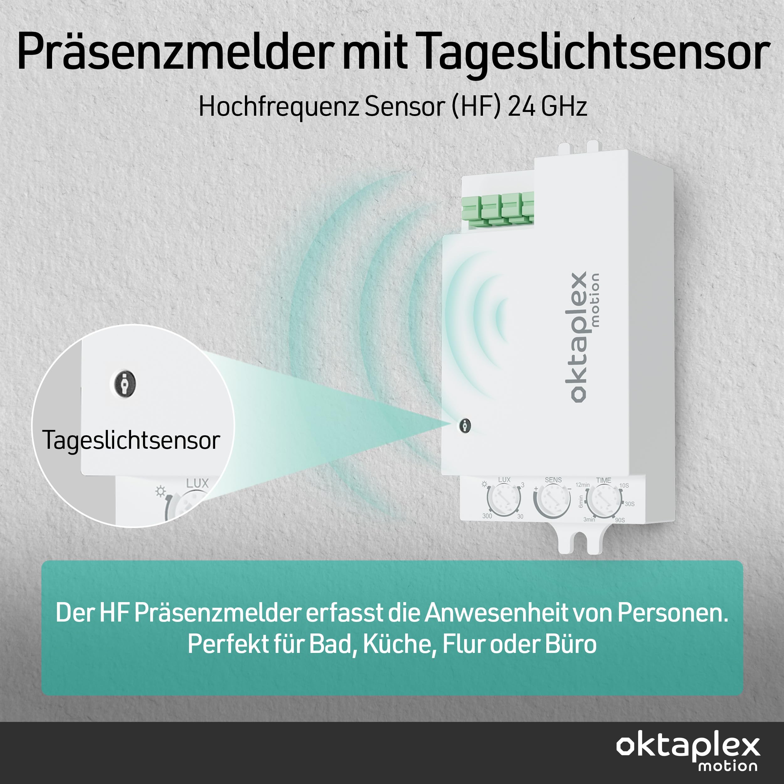 2er Set Oktaplex Amy 24 GHz HF Präsenzmelder weiß | Radar Bewegungsmelder Modul zum Einbau in LED Leuchten - Unsichtbare Lichtsteuerung für Deckenlampen