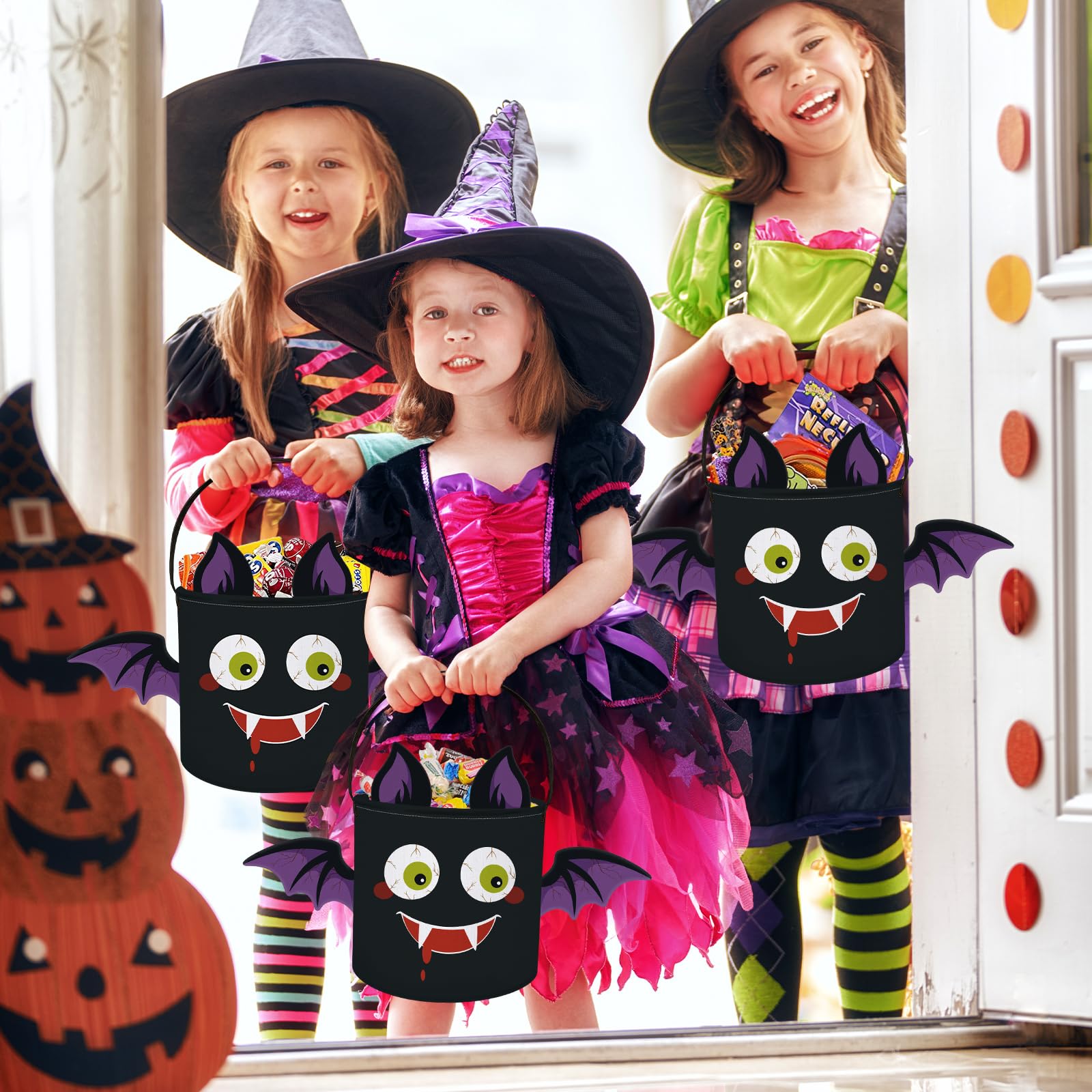 Clastyle 8L Halloween Pequeño Bolsa de Dulce Murciélago con Asa Bolsa de Caramelo Truco o Trato Wacky para La Regalos de Fiesta Decoraciones, Murciélago 3D