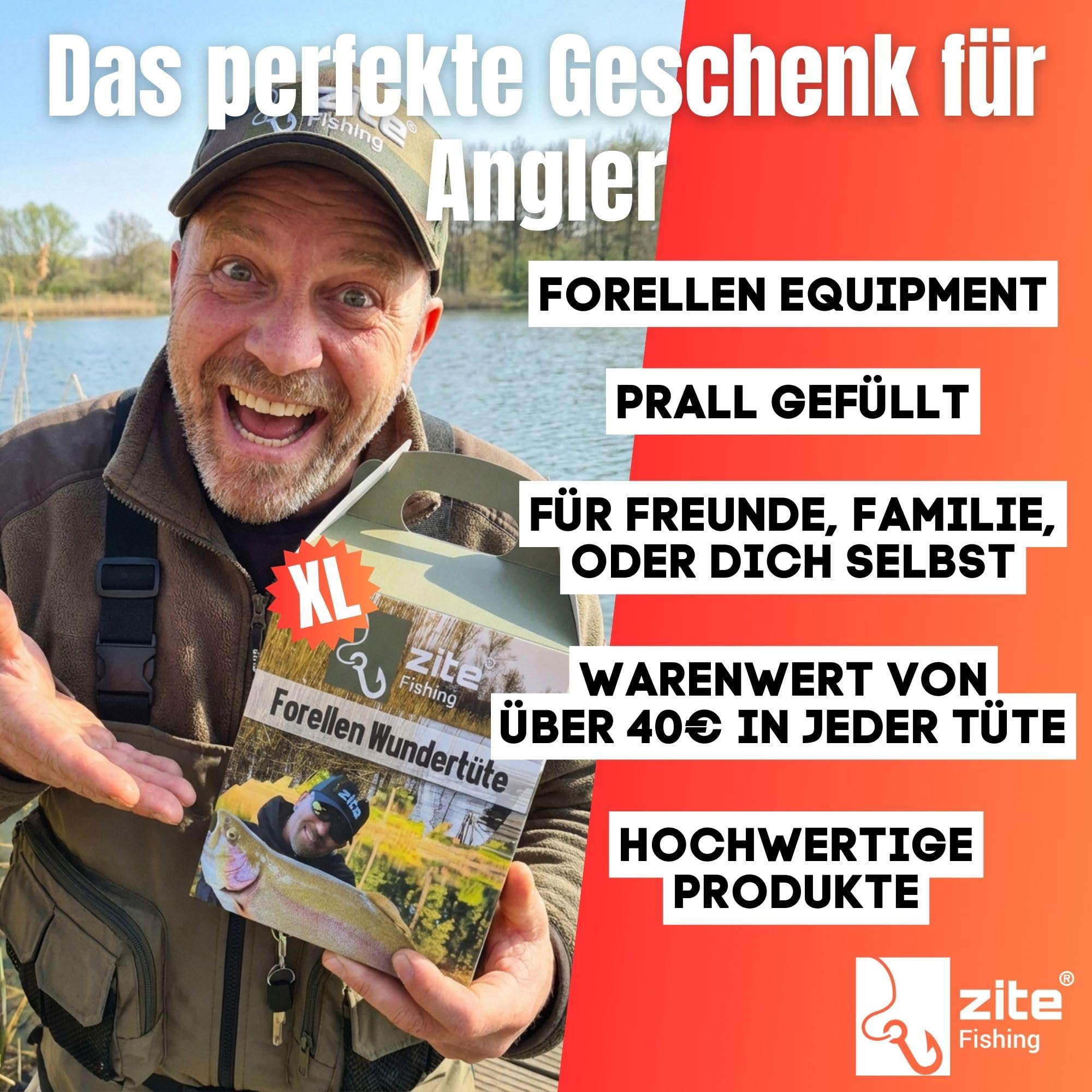 Zite Fishing Wundertüte Forelle XL | Geschenke für Angler - Forellen Überraschungsbox mit Angelzubehör, Kleinteilen & Ködern - Angel Sachen, Angel Geschenk Angel-Mystery-Box Geschenk Angler Wundertüte