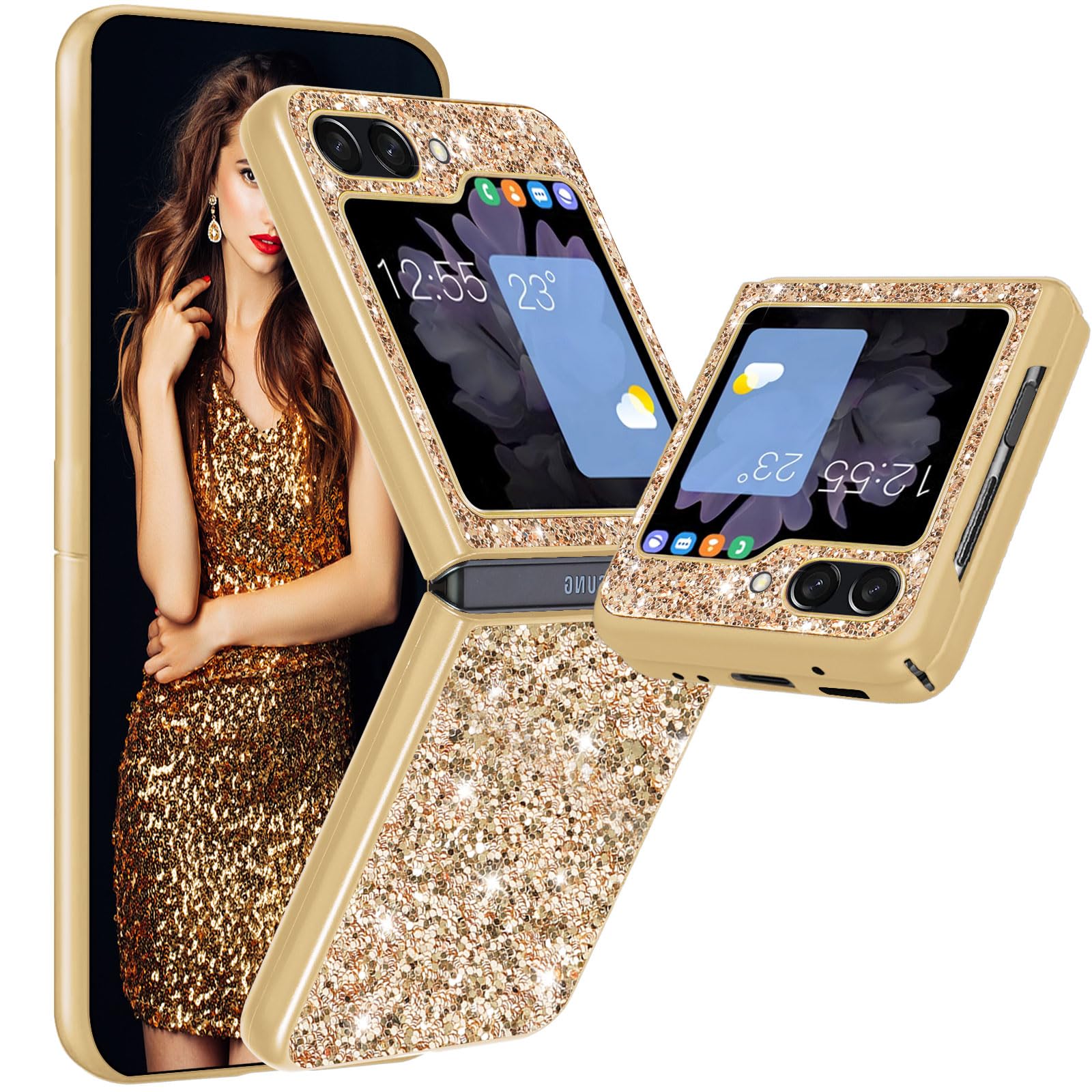 Z Flip 5 - Funda delgada con purpurina para Galaxy Z Flip 5, funda delgada de TPU con diamantes brillantes, carcasa de protección a prueba de golpes para Samsung Galaxy Z Flip 5, funda suave 5G/6.7