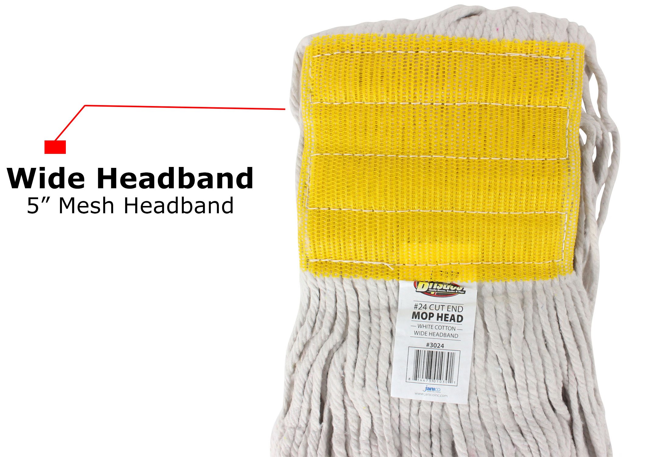 Bristles 3024 Mop Head Replacement Universal, Wet Cut End, Cotton, Pack of 12 (#24, White)