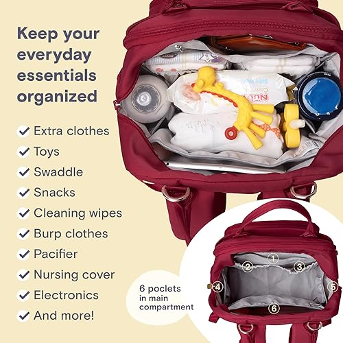 Miniatura 4 de RUVALINO Mochila para pañales, mochila de viaje multifunción para maternidad, bolsas cambiadoras de pañales, rojo púrpura