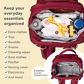 RUVALINO Diaper Bag Backpack, Multifunction Travel Pack Maternity Baby Changing Bags, Large Capacity, Waterproof, Purplish Red