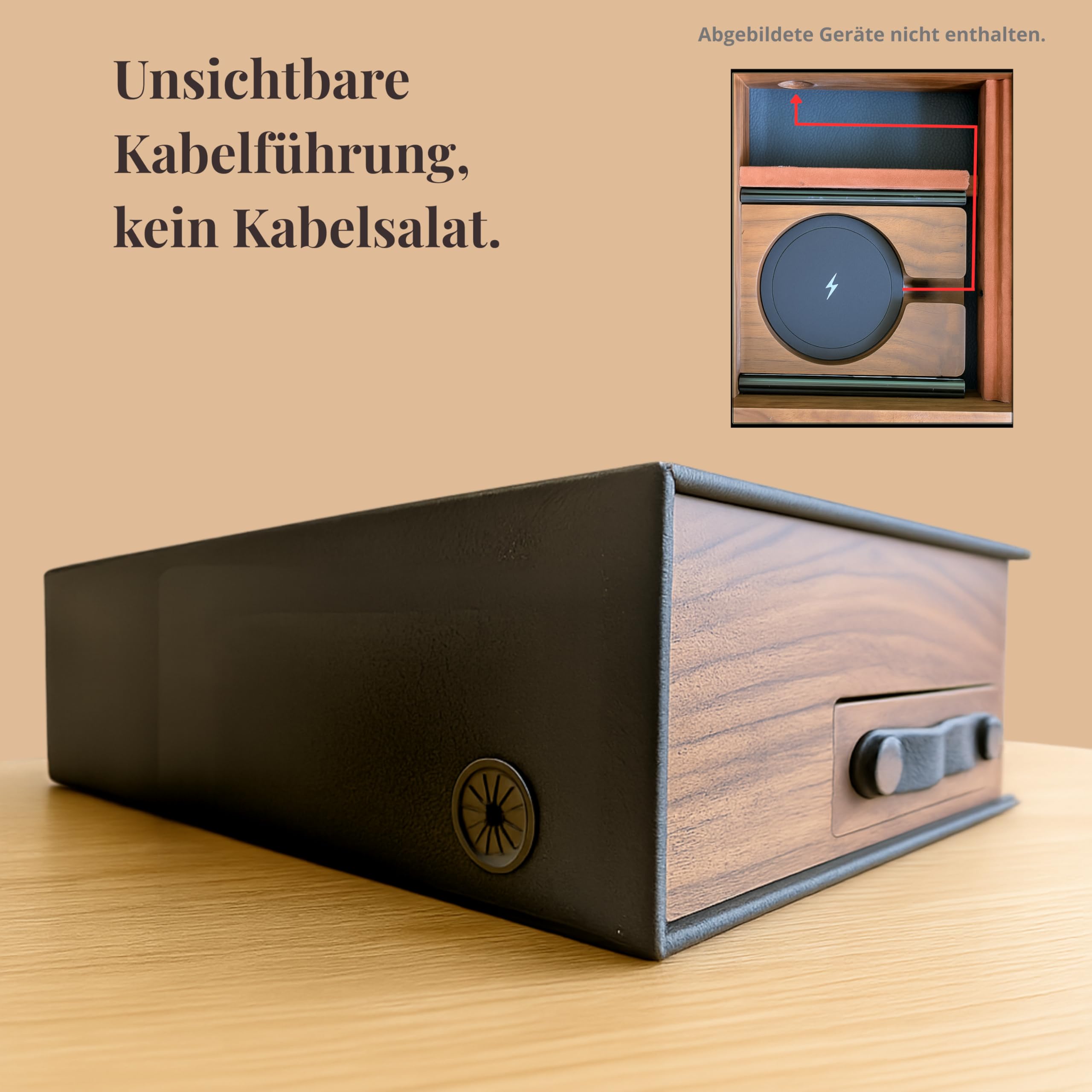 Schreibtisch Organizer Holz im Buch-Design mit Geheimfach, Walnut Wizard Desk Setup Zubehör mit Kabelführung & Handyhalterung, inkl. Massivholz Watch-Halter, Geschenk für Männer zum Vatertag