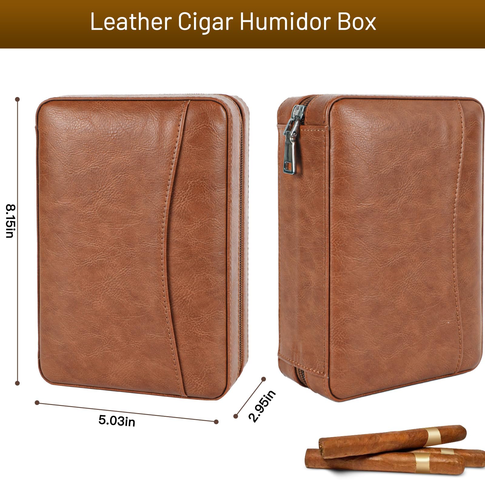 Platz für 6 Zigarren, Zigarrenhumidor, hochwertiges Leder, Zigarrenkiste, Zigarrenschneider, tragbarer Reise-Zigarrenhumidor mit Befeuchter, Kartenfach, Männer