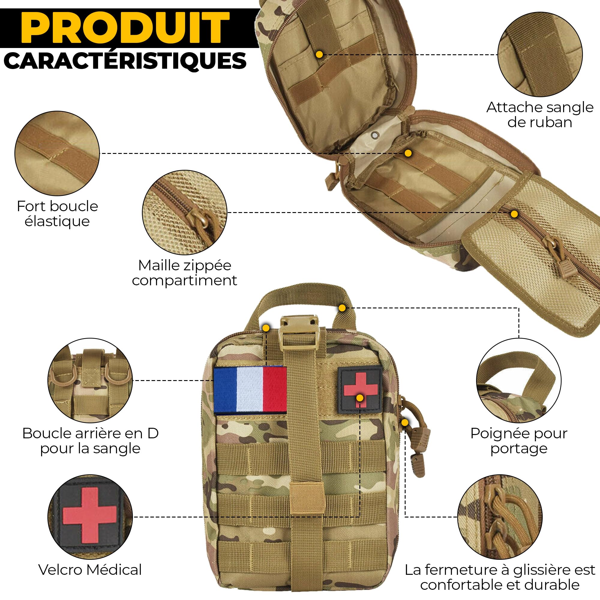 Kit de Survie Ultime Complet 72 en 1 avec Drapeau de France Trousse de Secours d’Urgence pour Premiers Soins, Sac de Survie Pratique,Trousse de Secours, Survie Materiel Militaire pour Camping