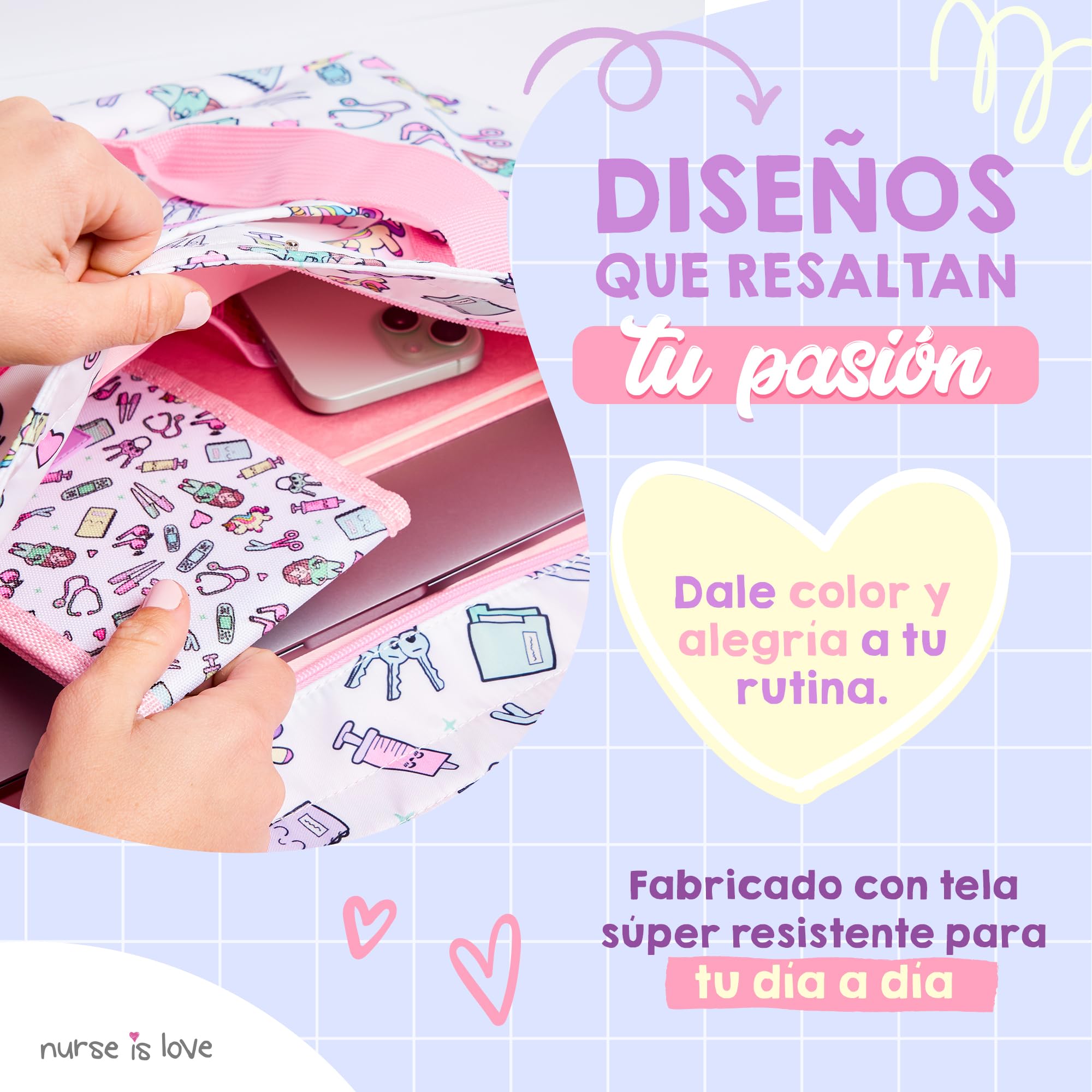 Nurse is Love Bolso Mujer Grande con Asas para Enfermera - Bolsos Tote Bag Multiples Bolsillos Para una | Organizador, Guarda Tijeras Enfermeria, Regalos, Tcae Accesorios