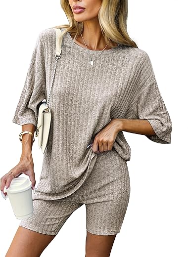 Ekouaer Pajamas 2 Piece Lounge Sets Ribbed Knit