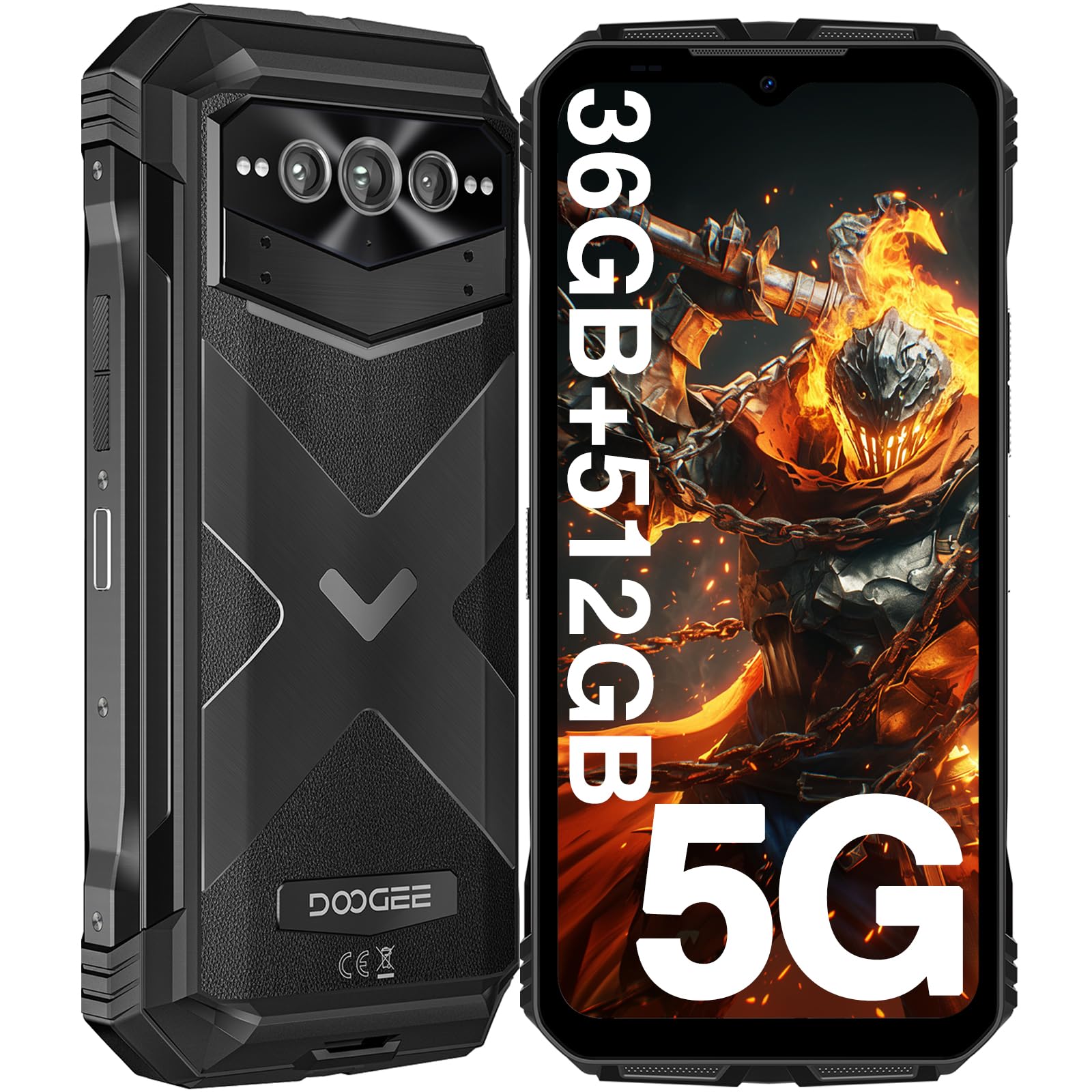 DOOGEE V MAX Plus Rugged Smartphone 5G,22000mAh 36GB+512GB Android 14 Rugged Phone,200MP+32MP+20MP Night Vision Rugged Cell Phone,6.58" FHD+120Hz IPS Screen,IP68/IP69K Waterproof Phone,NFC/OTG