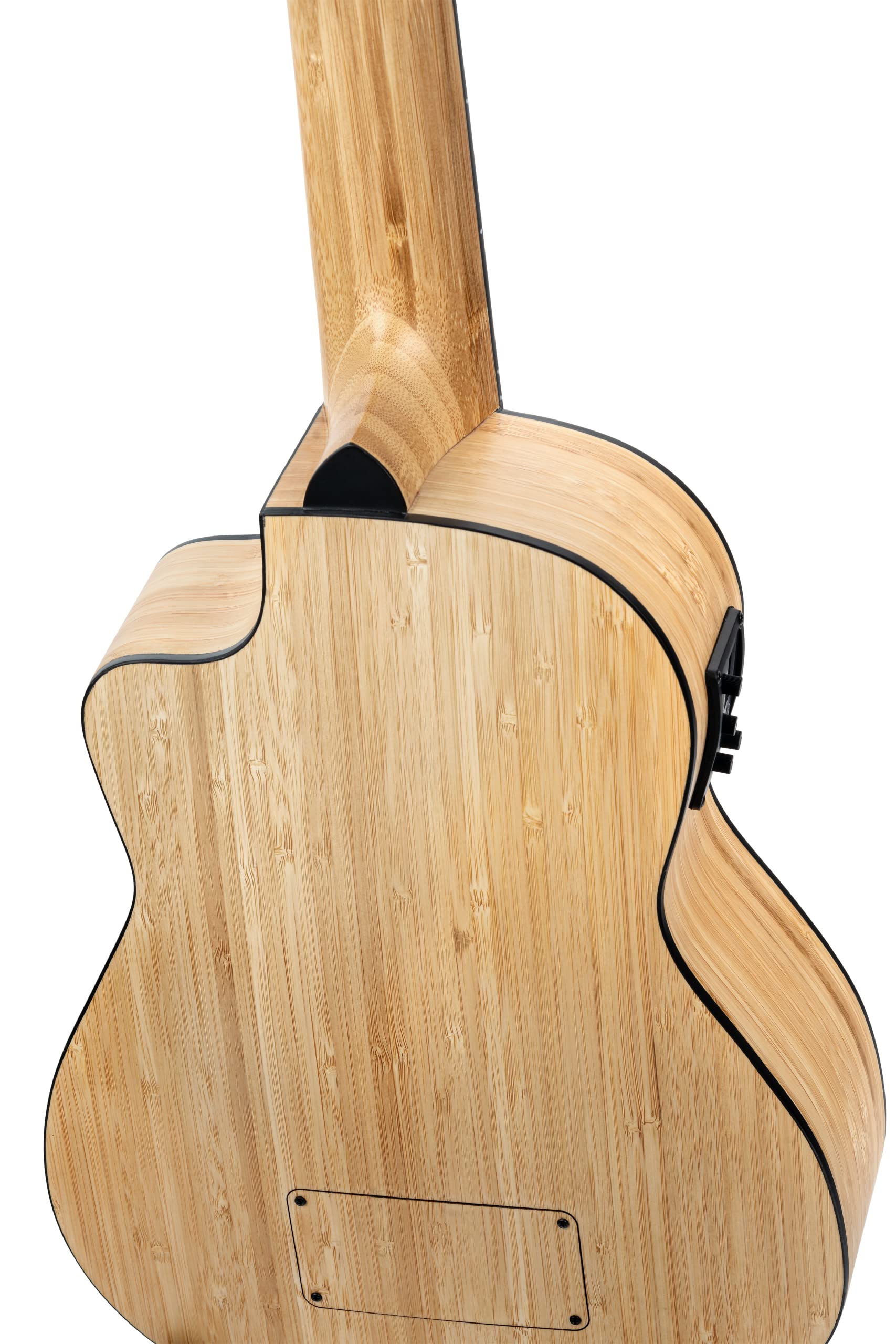 Ortega Guitars Bass Ukulele Elektro-Akustisch – F-Schallloch – Bamboo Series – Inklusive Gig Bag – Massiver Bambus, Natur (RUNAB-UB)