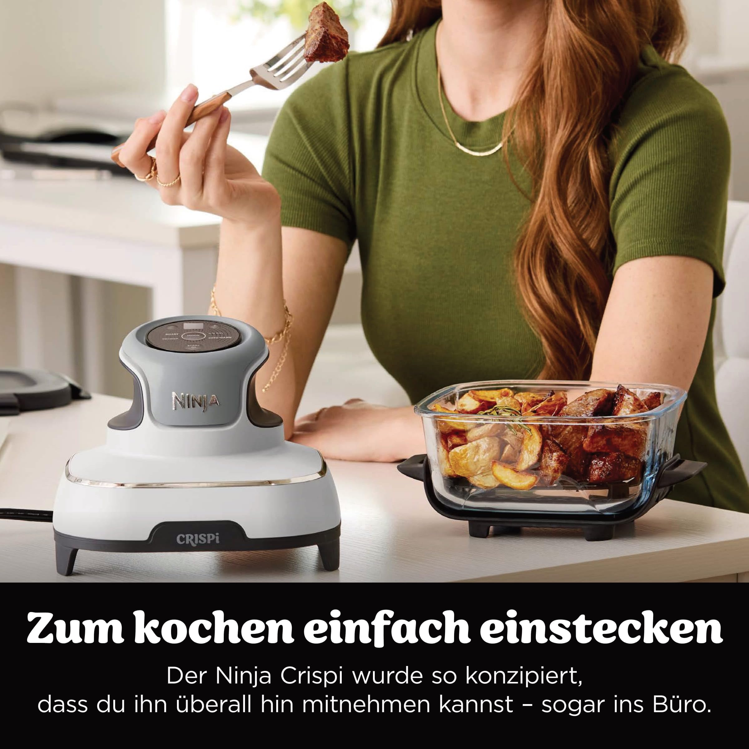 Ninja CRISPi Tragbare Heißluftfritteuse 3,8 l & 1,4 l 4-in-1 Heißluftfrittieren Braten Aufknuspern 1700 W Weiß FN102EU