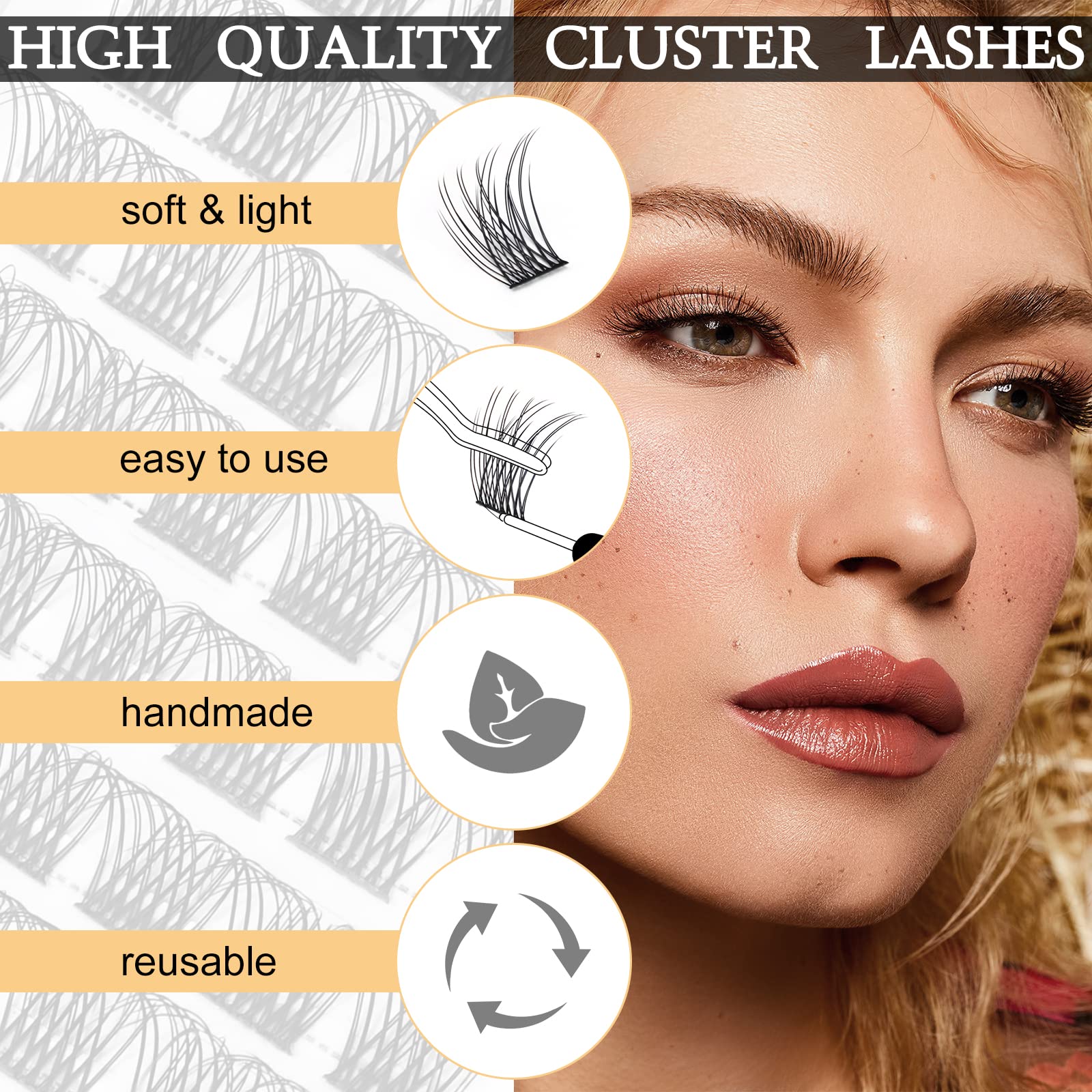 QUEWEL DIY Cluster Lashes - 144 Pcs Wide Stem Individual Eyelashes D Curl MIX8-16mm - Soft & Light False Eyelashes For Home Use (Natural-D) — view 8