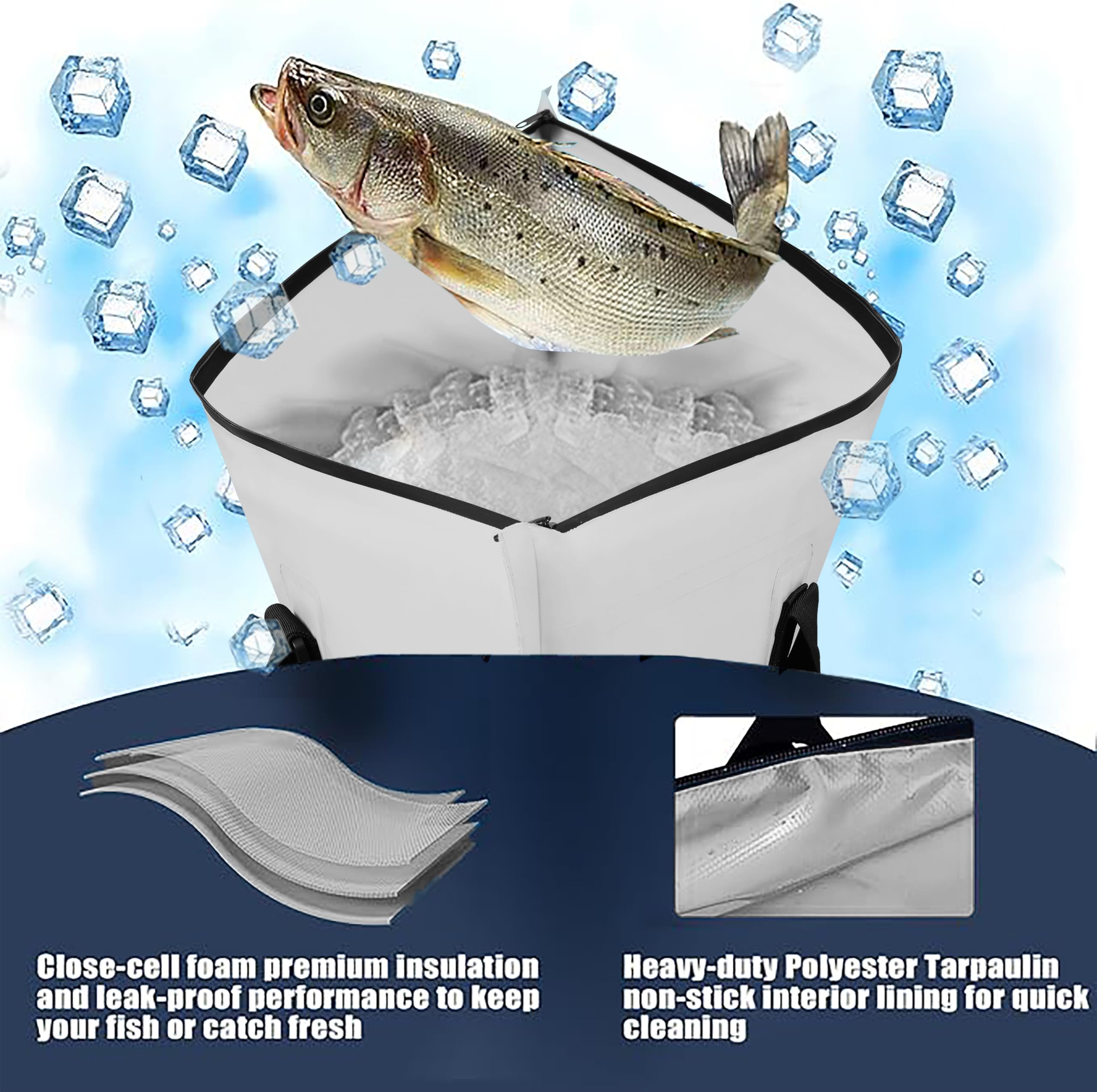 MORXPLOR Insulated Fish Cooler Bag for Fishing 41x17 47x17In 50x20In 60x24 72x30 80X40 InchesLarge Insulated Fish Kill BagFishing Catch Bag Cooler with Water-resistant Zipper product thumbnail 5