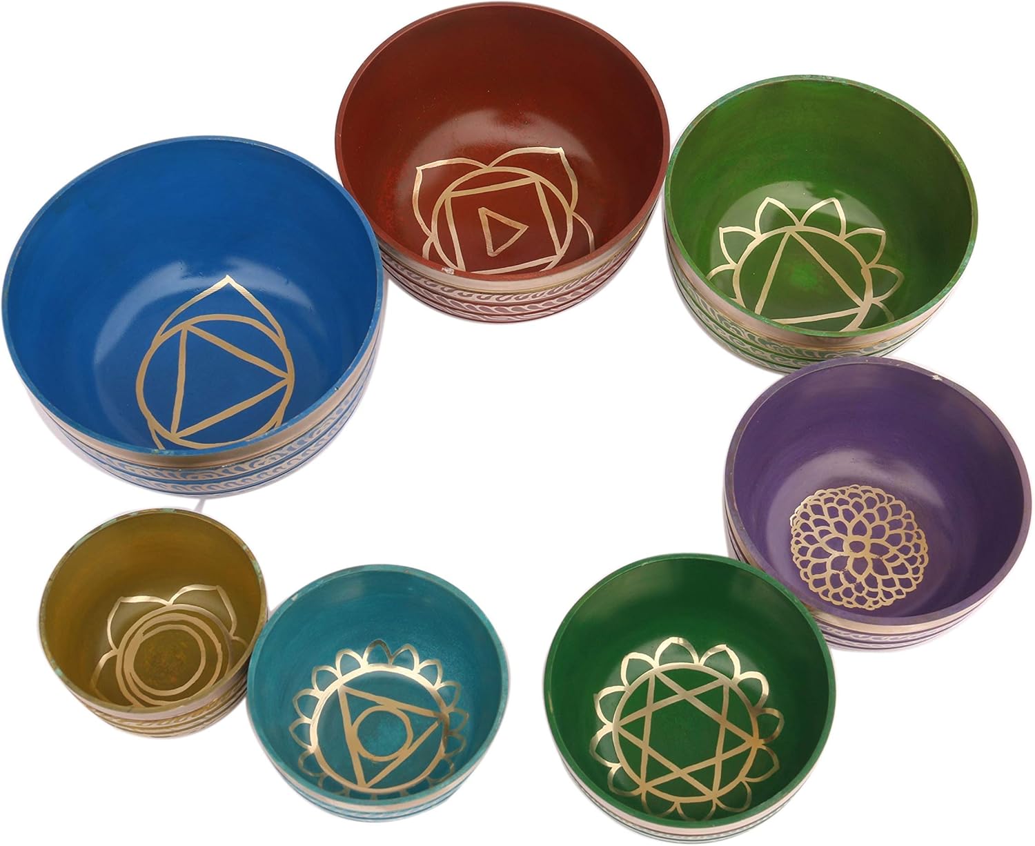 Buy Khusi Tibetan Singing Bowl Set Antique Traditional Handcrafted Seven Chakra Symbol Design Meditation Sound Bowl Ideal For Meditation Yoga Mindfulness Healing Usage Set Of 7 Online In Indonesia B08bydz5dc