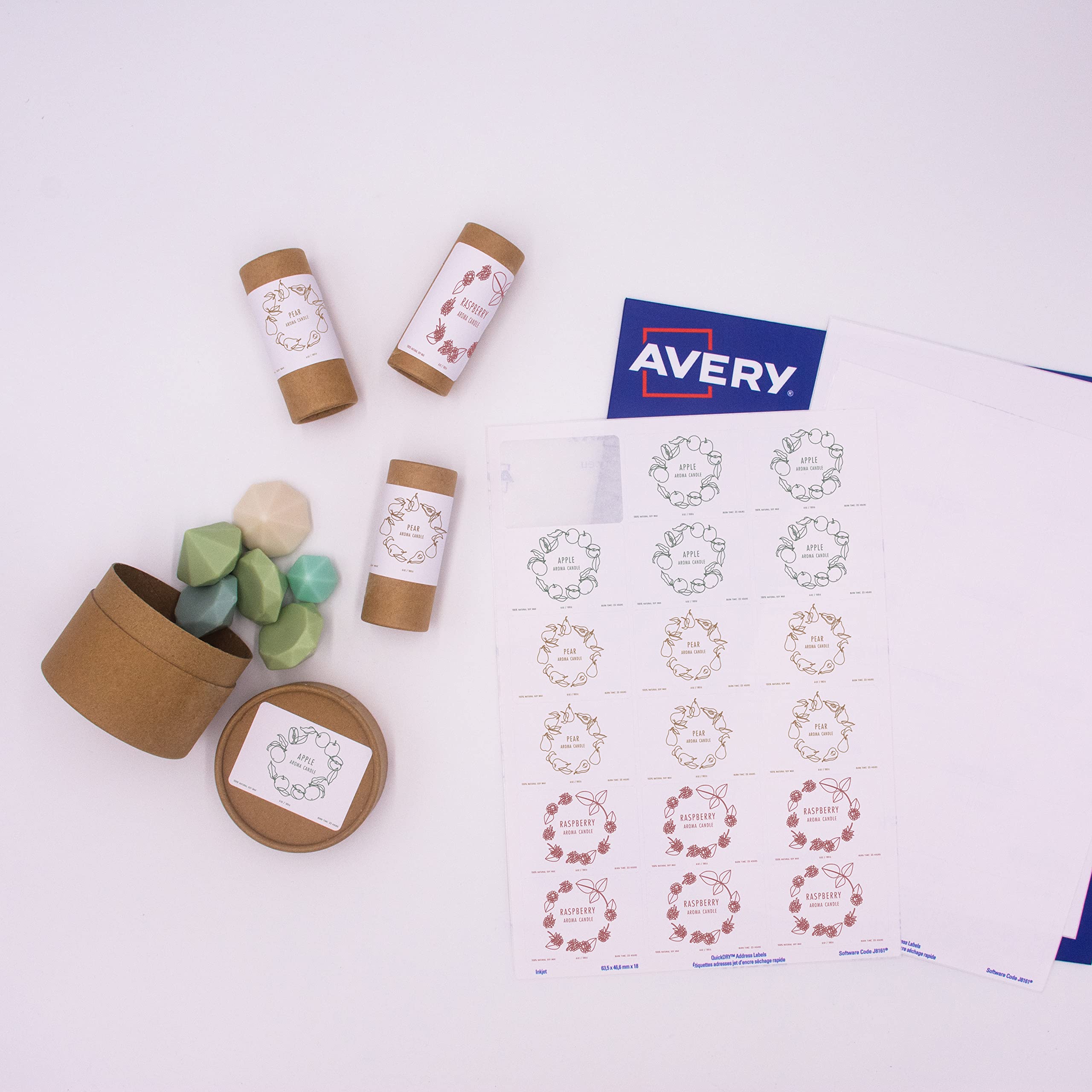 Avery samoprzylepne etykiety adresowe, drukarki atramentowe, 18 etykiet na arkusz A4, 1800 etykiet, QuickDRY (J8161)