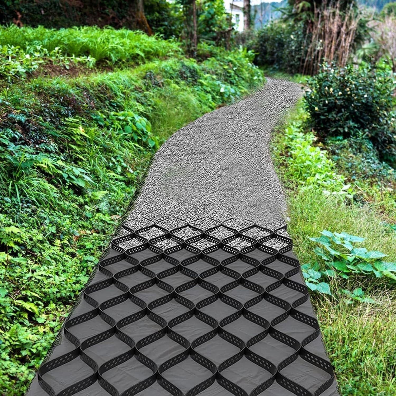 High-Density HDPE Gravel Ground Grid for Driveways, Patios, and Walkways - 2 Inch Thick Geocell with 1800 Lbs Load Capacity(5x8m)