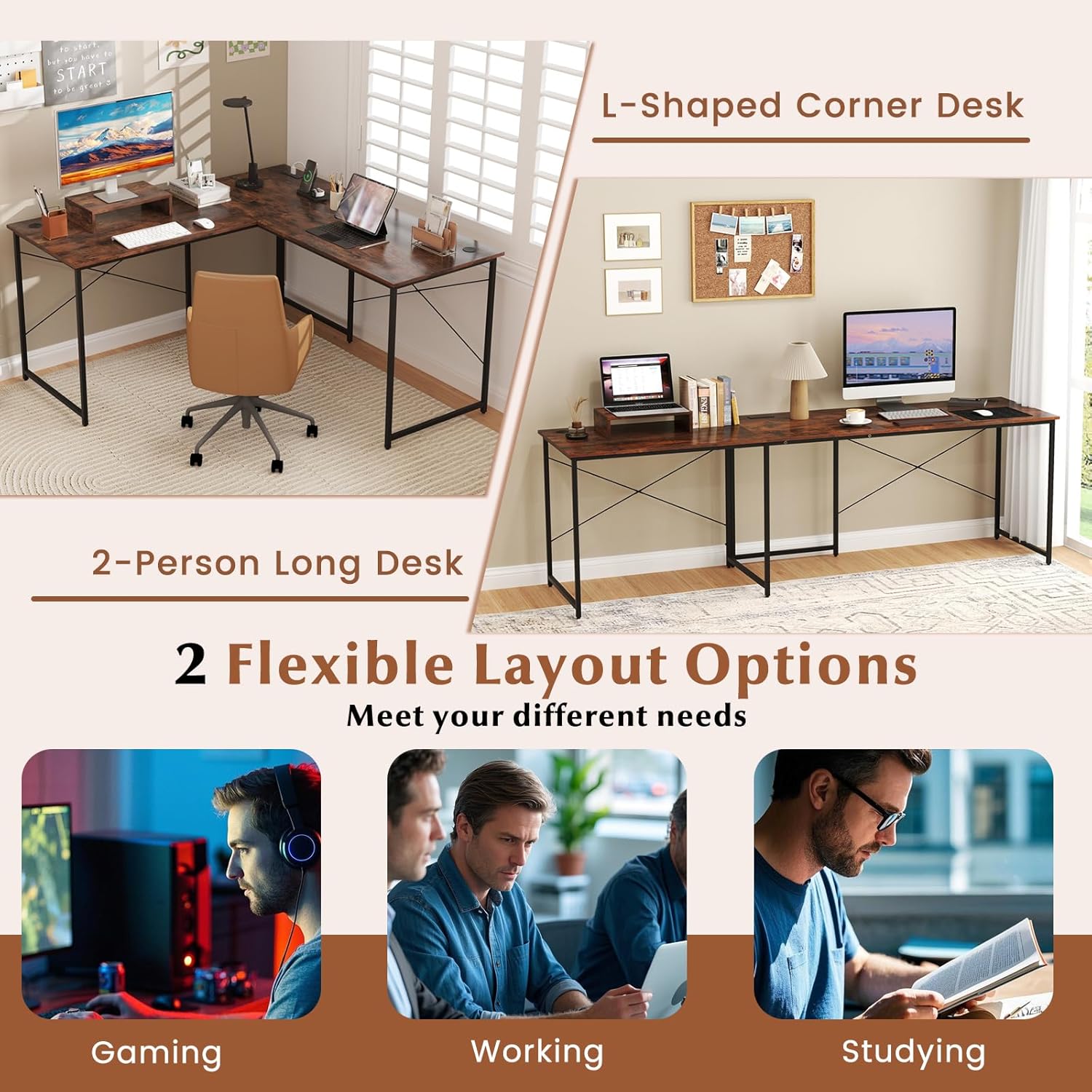 Giantex L Shaped Computer Desk, 59 Inch Reversible Corner Desk with Power Outlet and USB Ports & Monitor Stand, Wooden Writing Desk Gaming Table for Home Office Room Small Space (Rustic Brown)