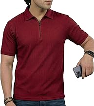 WONJU Men's Slim Fit Ribbed Knit Quarter-Zip Polo Shirt | Textured Short Sleeve Cotton Blend Pullover T-Shirt | Stylish Lightweight Casual Summer Fashion Top for Men