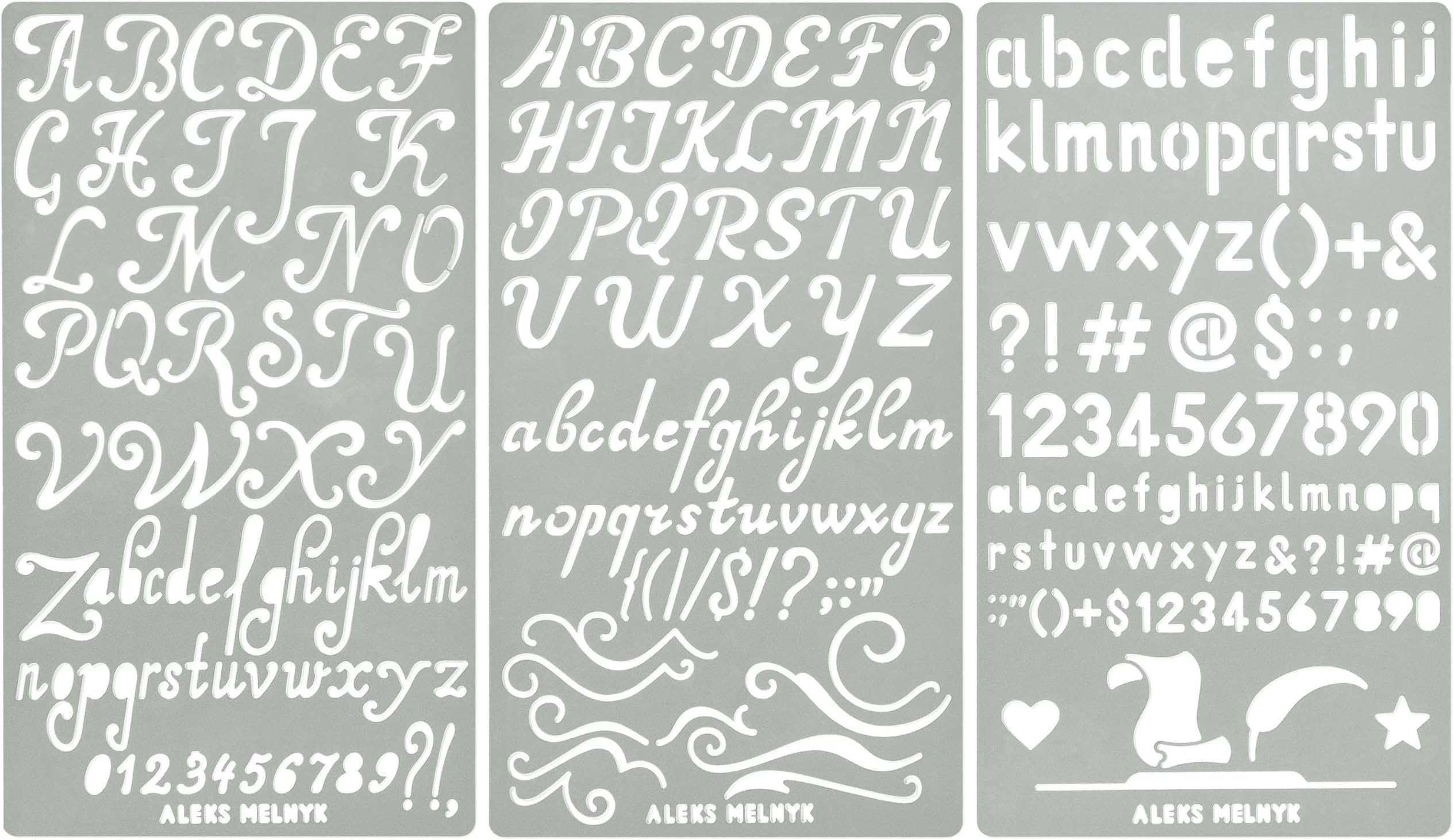 Aleks Melnyk No.34 Metal Stencils, Pyrography, Wood Burning kit 3 PCS Templates, Letters Stencils for Engraving Wood and Patterns, Alphabet and Number, Lettering, Letting, Bullet Journaling