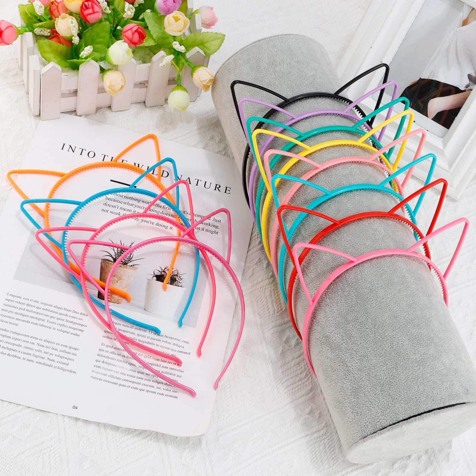 Plastic Cat Ears Headbands Party Favors Halloween Accessories for Women Amazon.com: FRCOLOR Cat Ears Headband 10PCs Plastic Party  main image 3