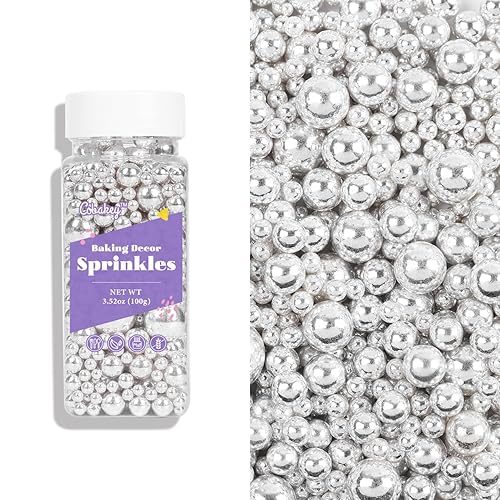 Miniatura 6 de Cobakey Gránulos plateados brillantes para decoración de pasteles, 3.52 onzas, perlas metálicas plateadas de azúcar para decoración de cupcakes,