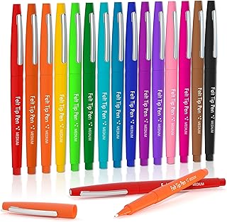 Felt Tip Pens, 15 Colors, 0.7mm Medium Point Felt Pens,...