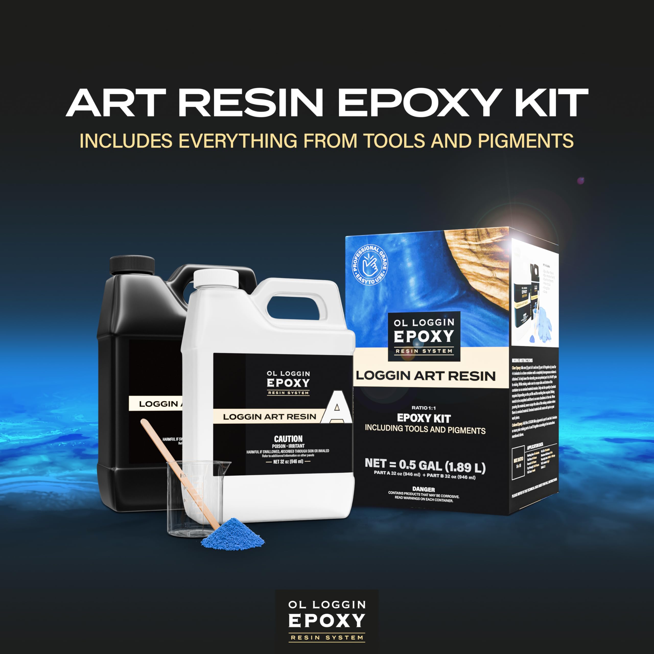 Ol Loggin Epoxy Resin Art Starter Kit, 64 oz. - VOC-Free, Food Safe, Clear, OLE-AR-064-SK