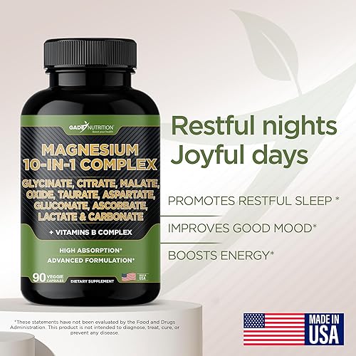 Miniatura 4 de Gade Nutrition Complejo de magnesio 10 en 1 con glicinato de magnesio, citrato, malato, óxido, taurato, aspartato, gluconato ascorbato lactato
