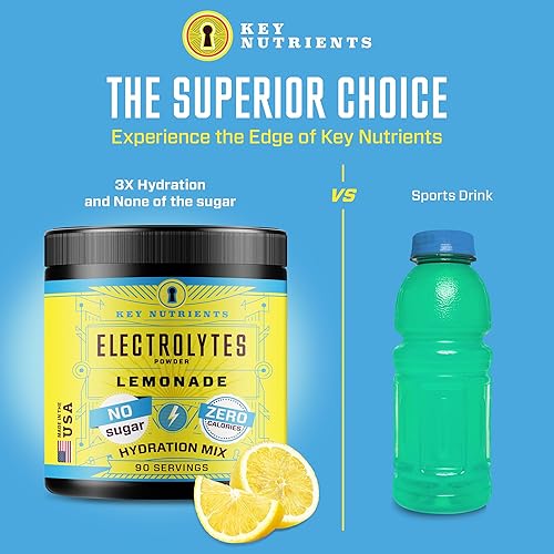 Miniatura 2 de KeyNutrients Electrolitos en polvo polvo de electrolitos de limonada cero caloríaslimonada rosa en 90 40 o 20 porciones paquetes de viaje de