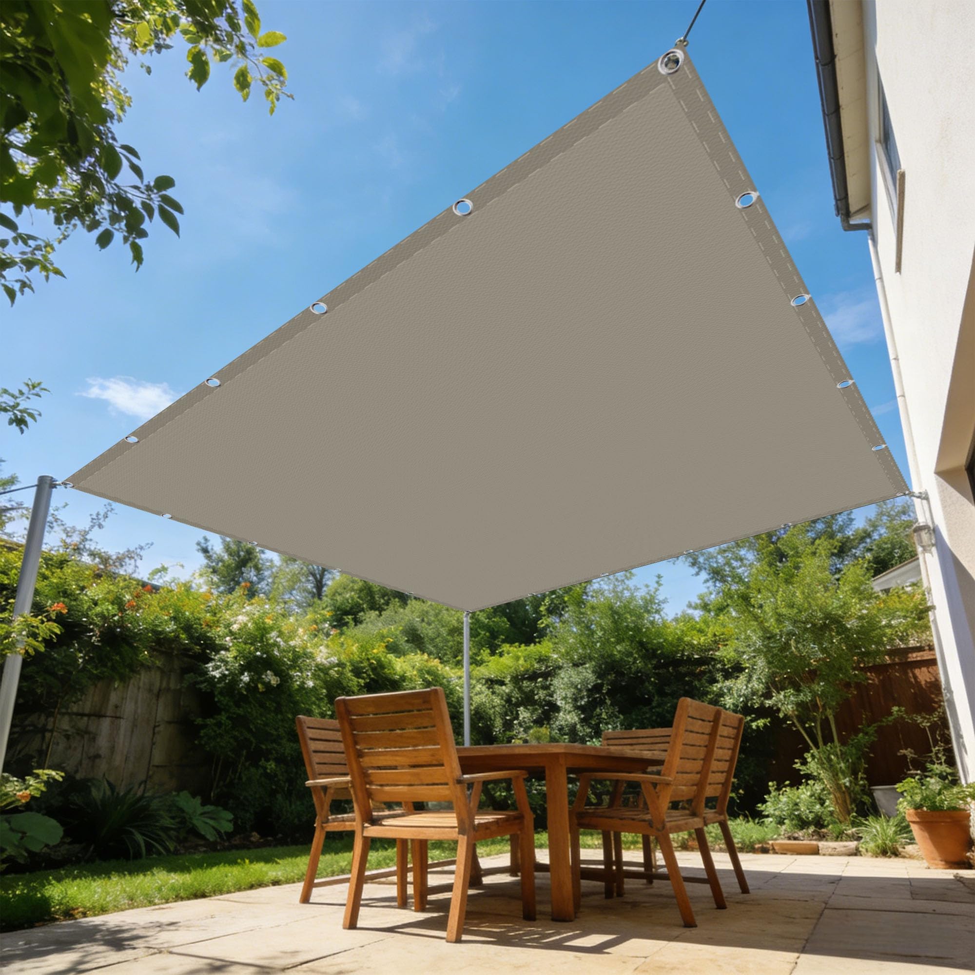 Voile d'ombrage pour jardin et terrasse 5x8 m toile taupe extérieure