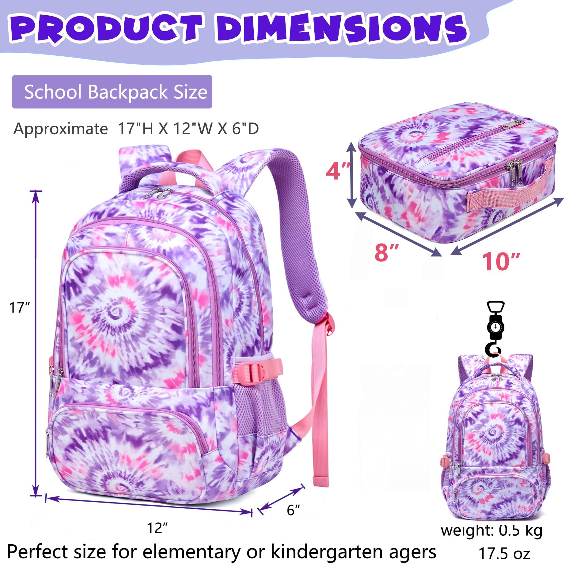 BLUEFAIRY Girls Backpack with Lunch Box Kids Bookbag Set Elemenatry School Bag 17