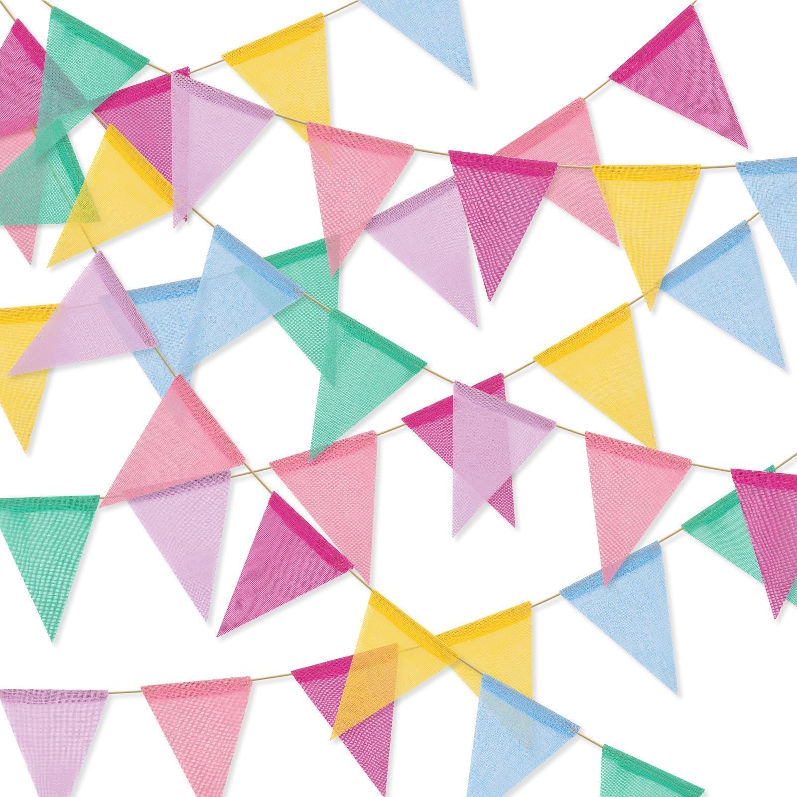 MARFOREVER 96 Stück Pastell-Wimpelflaggen, 2,5 m, künstliche Jute, dreieckige Banner, bunte Stoff-Wimpelkette, Klassenzimmer, Karneval, Girlande für Geburtstag, Festival, Braut, Outdoor, Innenbereich