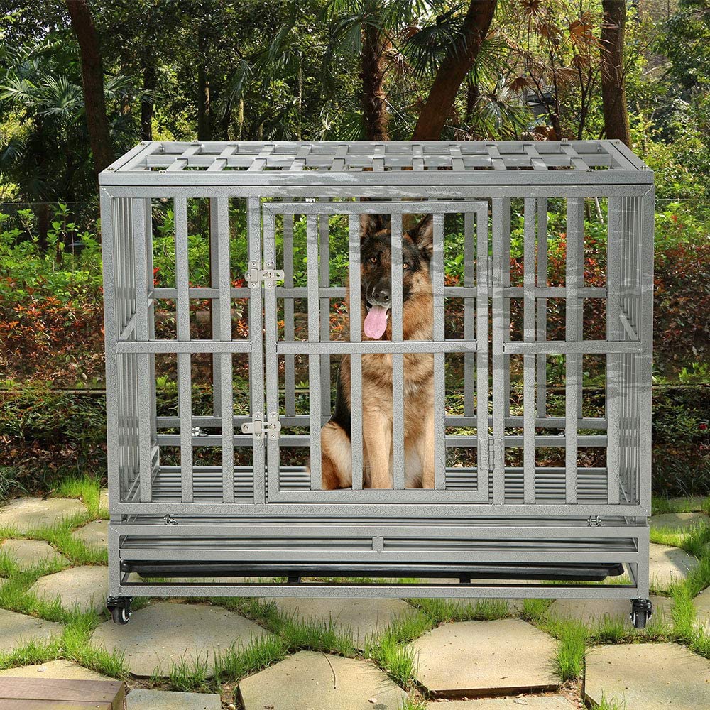 LUCKUP Heavy Duty Dog Cage Metal Kennel and Crate for Medium and Large