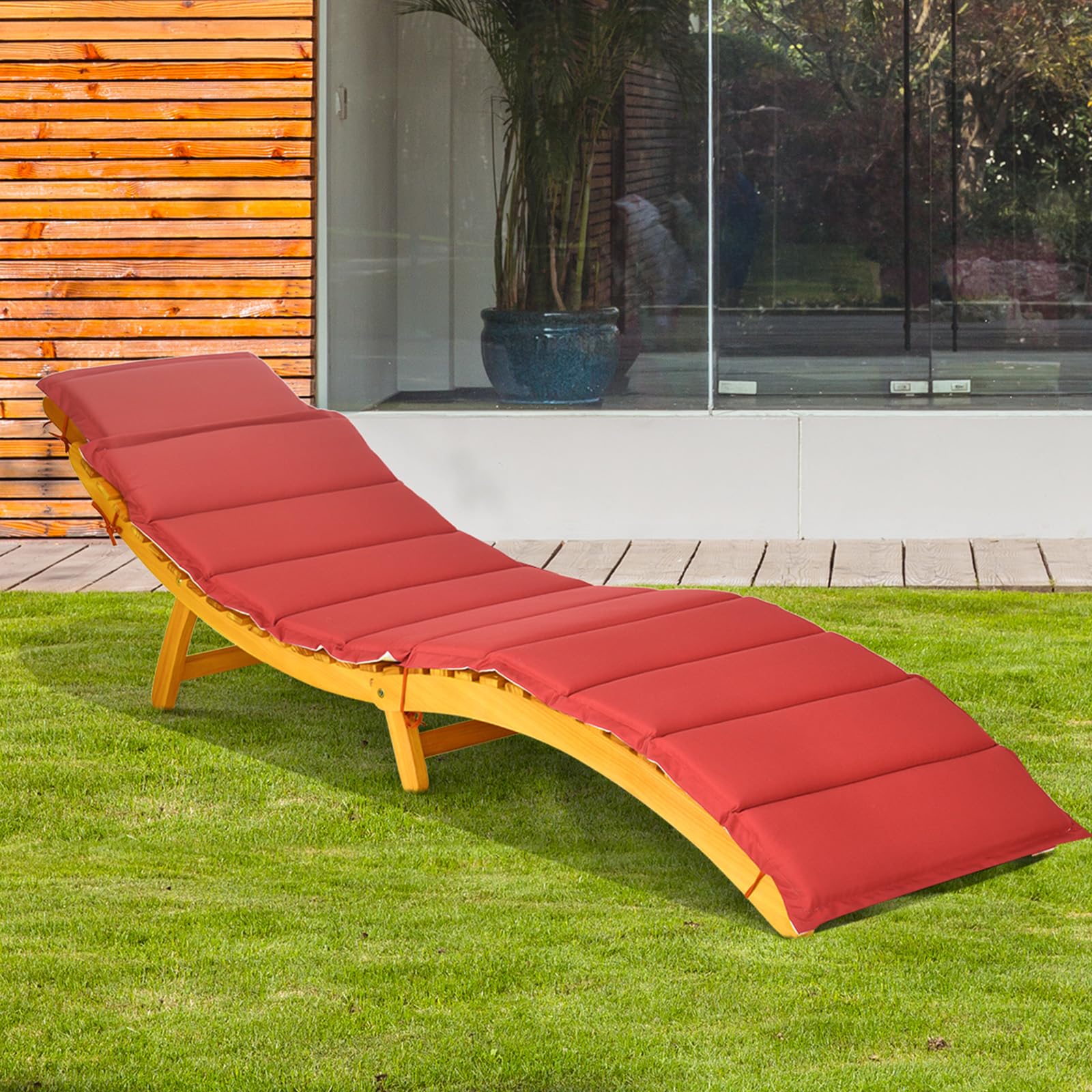 COSTWAY Lettino Prendisole Pieghevole per Giardino, Sedia a Sdraio Pieghevole da Esterno in Legno, Lettino da Esterno con Cuscino per Giardino, Prato, Cortile, Portata 180 kg, 190 x 55 x 52 cm (1)