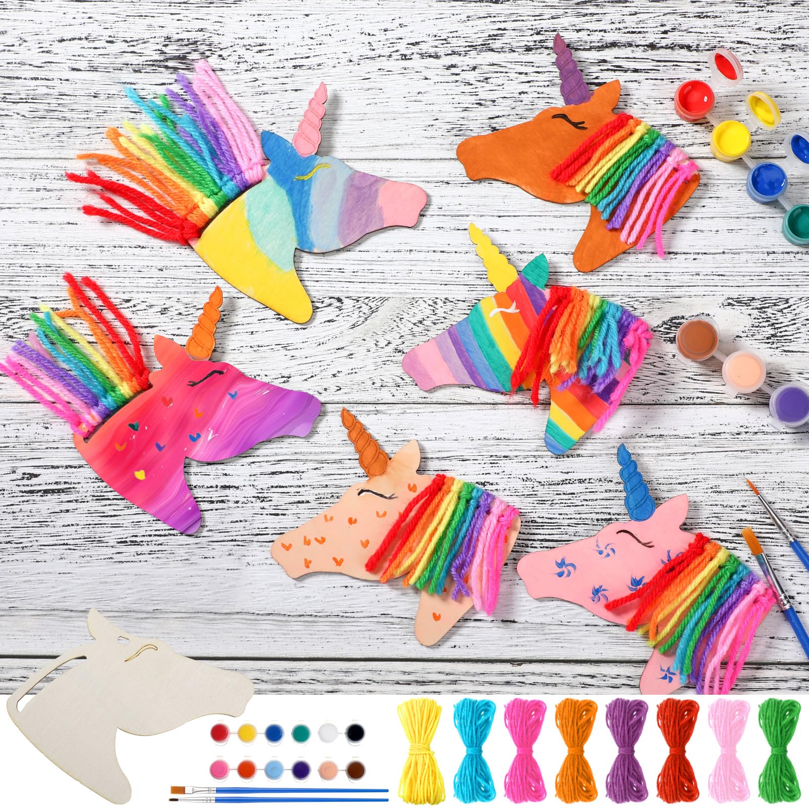 Geelin 24 Pcs Wooden Unicorn Craft Unfinished Cutouts DIY Horse Paint Set